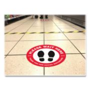 Picture of Avery® Social Distancing Floor Decals, 10.5" dia, Please Wait Here, Red/White Face, Black Graphics, 5/Pack