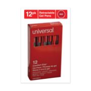 Picture of Universal® Clear Roller Ball Retractable Gel Pen, Red Ink, Medium, Dozen