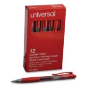 Picture of Universal® Clear Roller Ball Retractable Gel Pen, Red Ink, Medium, Dozen