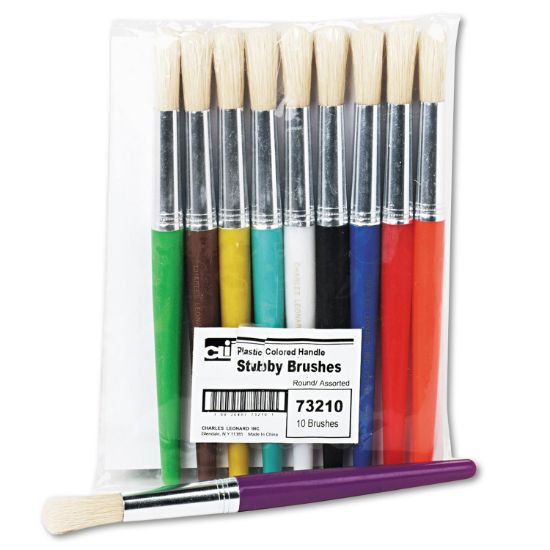 Picture of Charles Leonard® Stubby Brush Set, Natural Bristle, Round, 10/Set