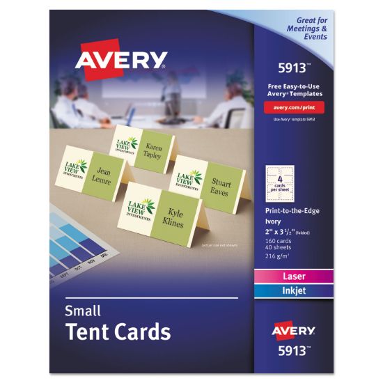 Picture of Avery® Small Tent Card, Ivory, 2 x 3 1/2, 4 Cards/Sheet, 160/Box