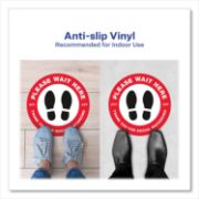 Picture of Avery® Social Distancing Floor Decals, 10.5" dia, Please Wait Here, Red/White Face, Black Graphics, 5/Pack