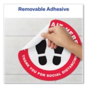 Picture of Avery® Social Distancing Floor Decals, 10.5" dia, Please Wait Here, Red/White Face, Black Graphics, 5/Pack
