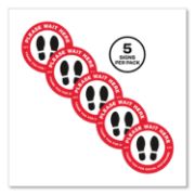 Picture of Avery® Social Distancing Floor Decals, 10.5" dia, Please Wait Here, Red/White Face, Black Graphics, 5/Pack