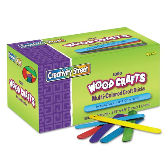 Picture of Chenille Kraft® Colored Wood Craft Sticks, 4 1/2 x 3/8, Wood, Assorted, 1000/Box