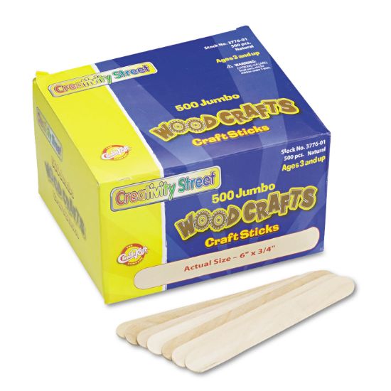Picture of Chenille Kraft® Natural Wood Craft Sticks, Jumbo Size, 6 x 3/4, Wood, Natural, 500/Box
