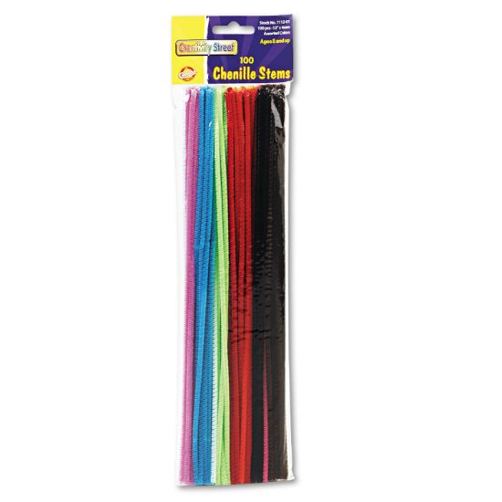 Picture of Chenille Kraft® Regular Stems, 12" x 4mm, Metal Wire, Polyester, Assorted, 100/Pack