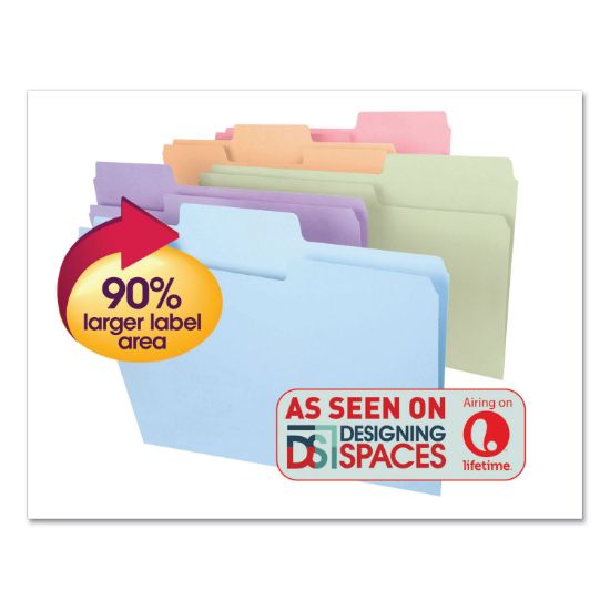 Picture of Smead® SuperTab Colored File Folders, 1/3-Cut Tabs, Legal Size, 11 pt. Stock, Assorted Pastel Colors, 100/Box