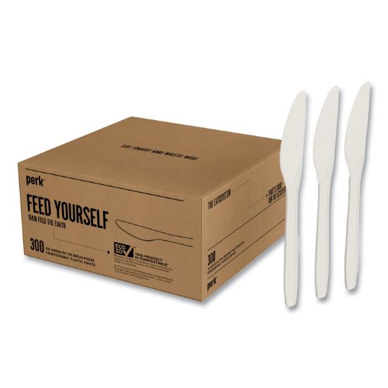 Picture of Perk™ Eco-ID Compostable Cutlery, Knife, White, 300/Pack