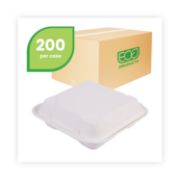 Picture of Eco-Products® Renewable & Compost Sugarcane Clamshells 3-Cmpt- 9" x 9" x 3", 50/Pk, 4 Pk/Ct