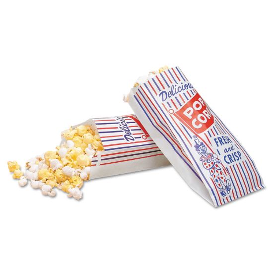 Picture of Bagcraft Pinch-Bottom Paper Popcorn Bag, 4w x 1-1/2d x 8h, Blue/Red/White, 1000/Carton