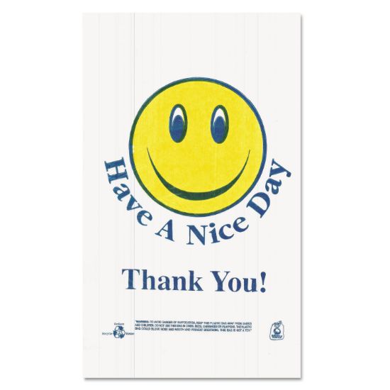 Picture of Barnes Paper Company Smiley Face Shopping Bags, 12.5 Microns, White, 900/Carton