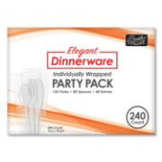 Picture of Berkley Square Elegant Dinnerware Heavyweight Cutlery Assortment, Individually Wrapped, 120 Forks/80 Spoons/40 Knives, White, 240/Box