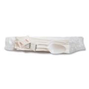 Picture of Berkley Square Mediumweight Cutlery Kit, Plastic Fork/Spoon/Knife/Salt/Pep/Napkin, White, 250/Carton