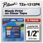 Picture of Brother P-Touch® TZe Standard Adhesive Laminated Labeling Tapes, 1/2"w, Black on Clear, 2/Pack