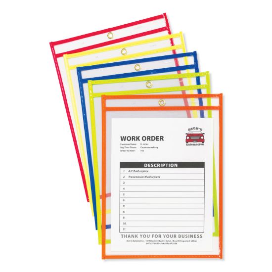 Picture of C-Line® Stitched Shop Ticket Holder, Neon, Assorted 5 Colors, 75", 9 x 12, 10/PK