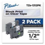 Picture of Brother P-Touch® TZe Standard Adhesive Laminated Labeling Tapes, 1/2"w, Black on Clear, 2/Pack