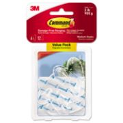 Picture of Command™ Clear Hooks & Strips, Plastic, Medium, 6 Hooks & 12 Strips/Pack