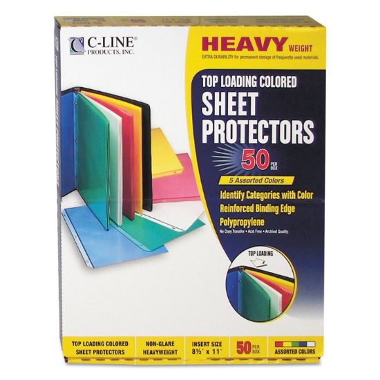 Picture of C-Line® Colored Polypropylene Sheet Protector, Assorted Colors, 2", 11 x 8 1/2, 50/BX