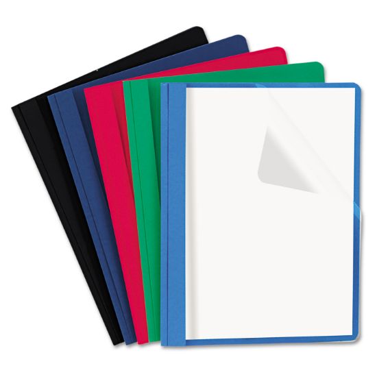 Picture of Universal® Clear Front Report Cover, Tang Fasteners, Letter Size, Assorted Colors, 25/Box