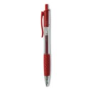 Picture of Universal® Clear Roller Ball Retractable Gel Pen, Red Ink, Medium, Dozen