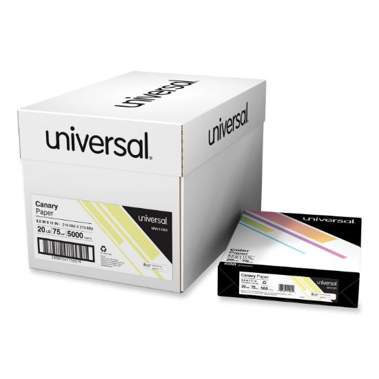 Picture of Universal® Colored Paper, 20lb, 8-1/2 x 11, Canary, 500 Sheets/Ream