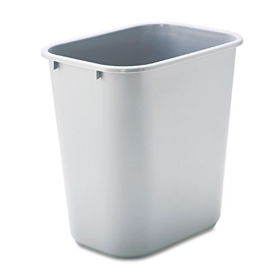 Picture of Rubbermaid® Commercial Deskside Plastic Wastebasket, Rectangular, 7 gal, Gray