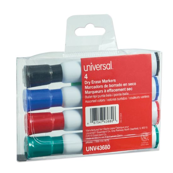 Picture of Universal® Dry Erase Markers, Bullet Tip, Assorted, 4/Set