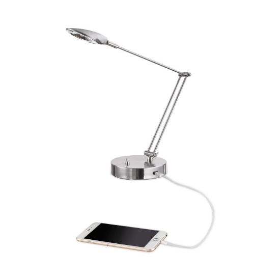 Picture of Alera® Adjustable LED Task Lamp with USB Port, 11"w x 6.25"d x 26"h, Brushed Nickel