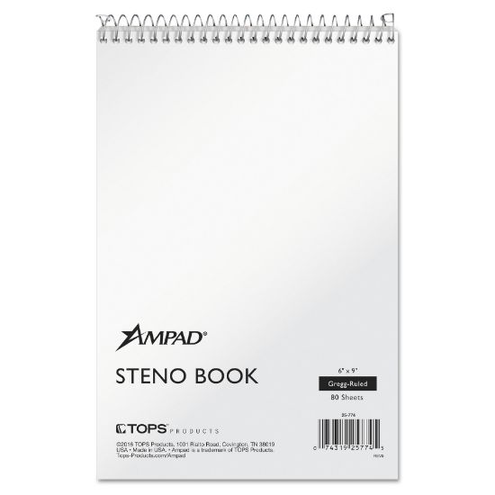 Picture of Ampad® Recycled Steno Book, Gregg, 6 x 9, White, 80 Sheets