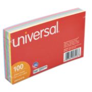 Picture of Universal® Index Cards, 3 x 5, Blue/Violet/Green/Cherry/Canary, 100/Pack