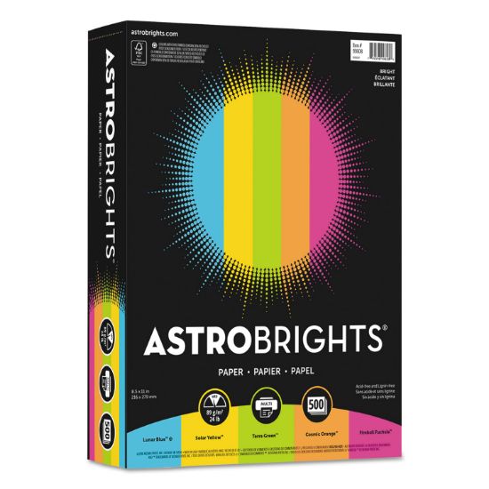 Picture of Astrobrights® Color Paper -"Bright" Assortment, 8 1/2 x 11, 5 Colors, 24lb, 500 Sheets