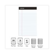 Picture of Universal® Premium Ruled Writing Pads, White, 5 x 8, Legal Rule, 50 Sheets, 12 Pads