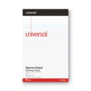 Picture of Universal® Premium Ruled Writing Pads, White, 5 x 8, Narrow Rule, 50 Sheets, 6 Pads