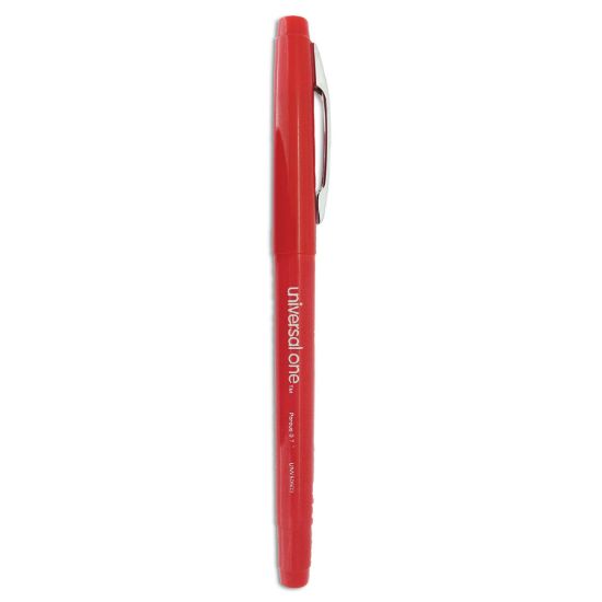 Picture of Universal® Roller Ball Porous Tip Stick Pen, Red Ink, Medium, Dozen