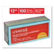 Picture of Universal® Self-Stick Notes, 1-1/2 x 2, Assorted Pastel Colors, 100-Sheet, 12/Pack