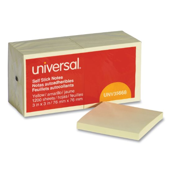 Picture of Universal® Standard Self-Stick Notes, 3 x 3, Yellow, 100-Sheet, 12/Pack