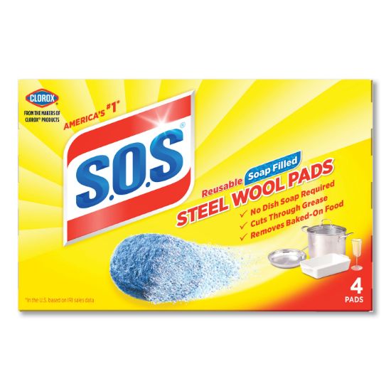 Picture of S.O.S.® Steel Wool Soap Pad, 4/Box, 24 Boxes/Carton