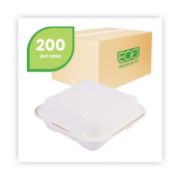 Picture of VANGUARD RENEWABLE AND COMPOSTABLE SUGARCANE CLAMSHELLS, 1-COMPARTMENT, 8 X 8 X
