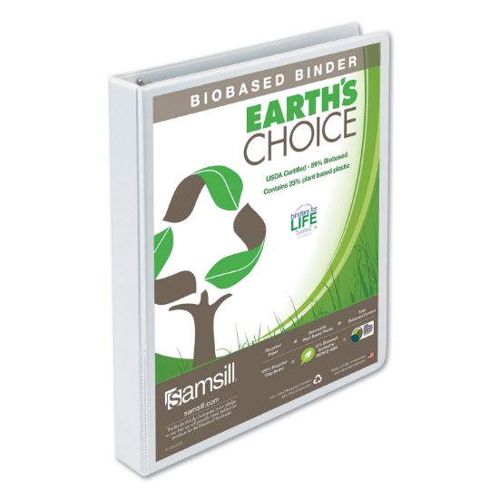 Picture of Samsill® Earth's Choice Biobased Round Ring View Binder, 1" Cap, White