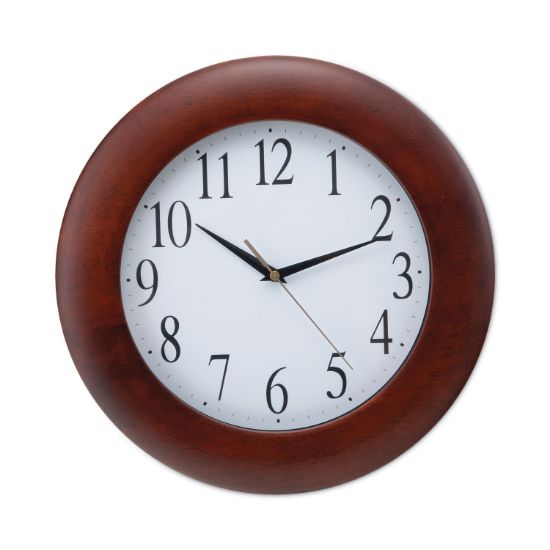 Picture of Universal® Round Wood Clock, 12 3/4", Cherry