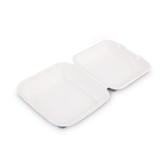 Picture of VANGUARD RENEWABLE AND COMPOSTABLE SUGARCANE CLAMSHELLS, 1-COMPARTMENT, 8 X 8 X