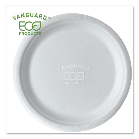 Picture of VANGUARD RENEWABLE AND COMPOSTABLE SUGARCANE PLATES, 10", WHITE, 500/CARTON
