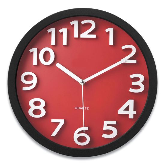 Picture of Victory Light Wall Clock with Raised Numerals and Silent Sweep Dial, 13" dia, Black Case, Red Face, 1 AA (sold separately)