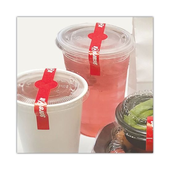 Picture of SECUREIT TAMPER EVIDENT DRINK LID SEAL, "SECURE IT", 1 X 7, RED, 250/ROLL, 2 ROL