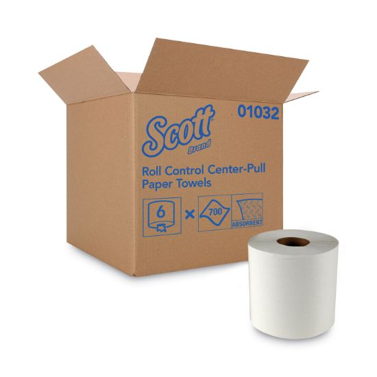 Picture of Scott® Roll-Control Center-Pull Towels, 8 x 12, White, 700/Roll, 6 Rolls/Carton