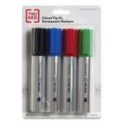 Picture of TRU RED™ XL Permanent Marker, Extra-Broad Chisel Tip, Assorted Colors, 4/Pack
