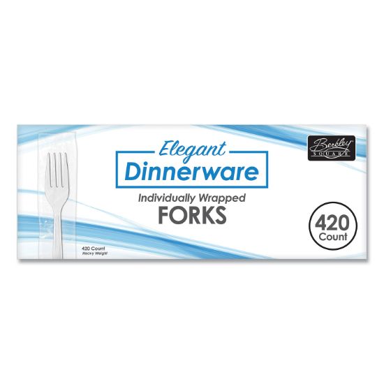 Picture of Berkley Square Elegant Dinnerware Heavyweight Cutlery, Individually Wrapped, Fork, White, 420/Box